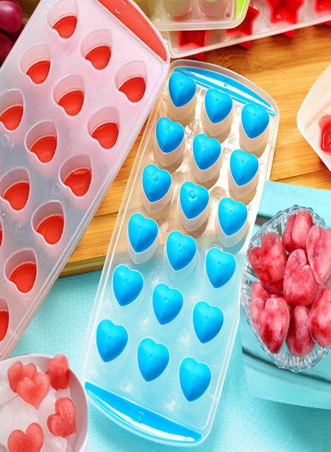Kriva Heart Silicon Ice Cube Tray with Spill-Resistance Removable Lid | Easy Release Stackable 18 Cavity DIY Iceberg Mold with Spill Resistant for Gelatine |Chocolate|Baking|Candy (Multi-Color-2pcs) - Image 2